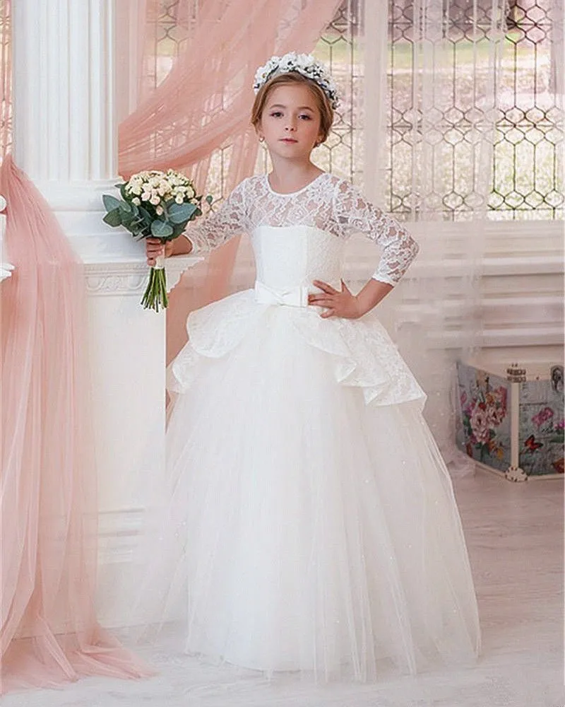 Langarm Kinder Prinzessin Spitze Kind Blume Mädchen Kleider Hochzeit Party Baby Kostüm Neugeborenen Mädchen Taufe Vestido Kleidung