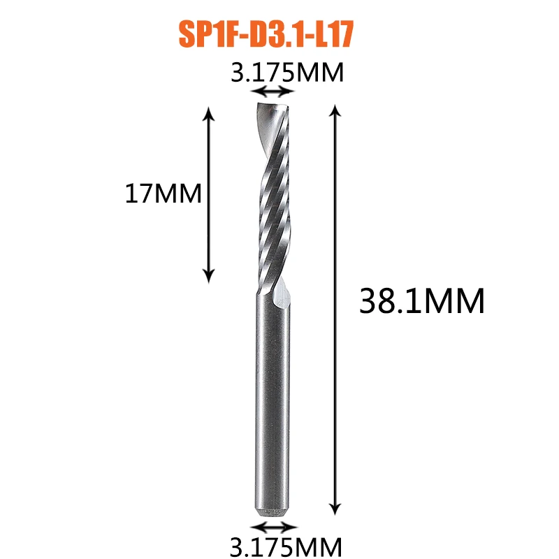 1 st AAAAA enkele fluit spiraal frees 3.175,4,6,8 schacht aluminium molen 3D graveren carving bit voor houtbewerking Acryl ACM cut