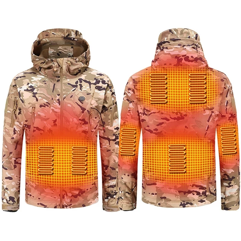 

Nice Winter Electric Heating Jacket USB Smart Men Women Thick Heated Jackets Camouflage Hooded Heat Hunting Ski Suit