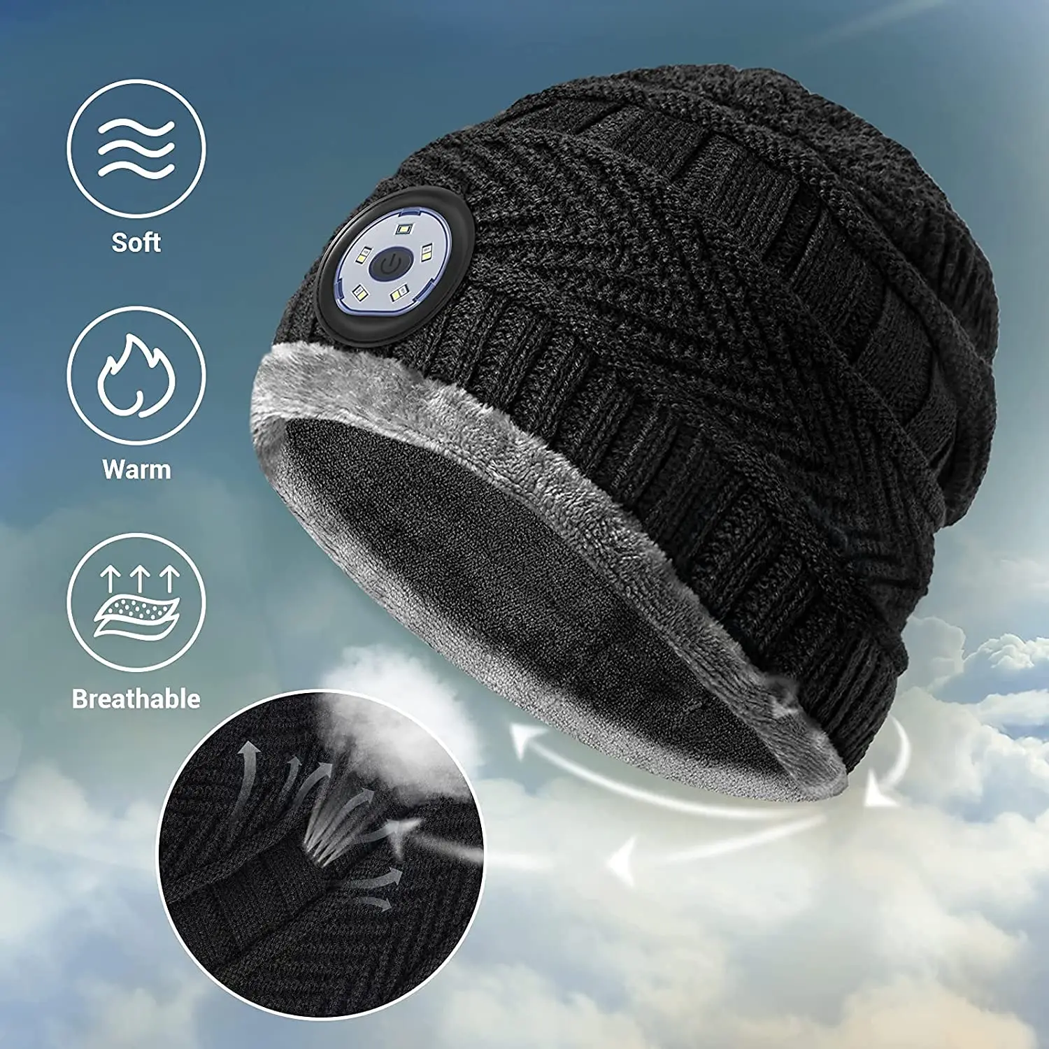 Led Beanie Hoed Met Licht-Kleinigheidjes Cadeaus Voor Mannen Vrouwen Zaklamp Beanie Met Koplamp Winter Cap Oplaadbare Hoed