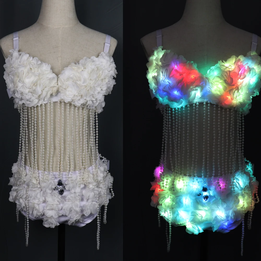 LED Light Luminous Bra Shorts Sexy Suit Women Costumes Growing Singer Stage Performance Sex Dance Wear