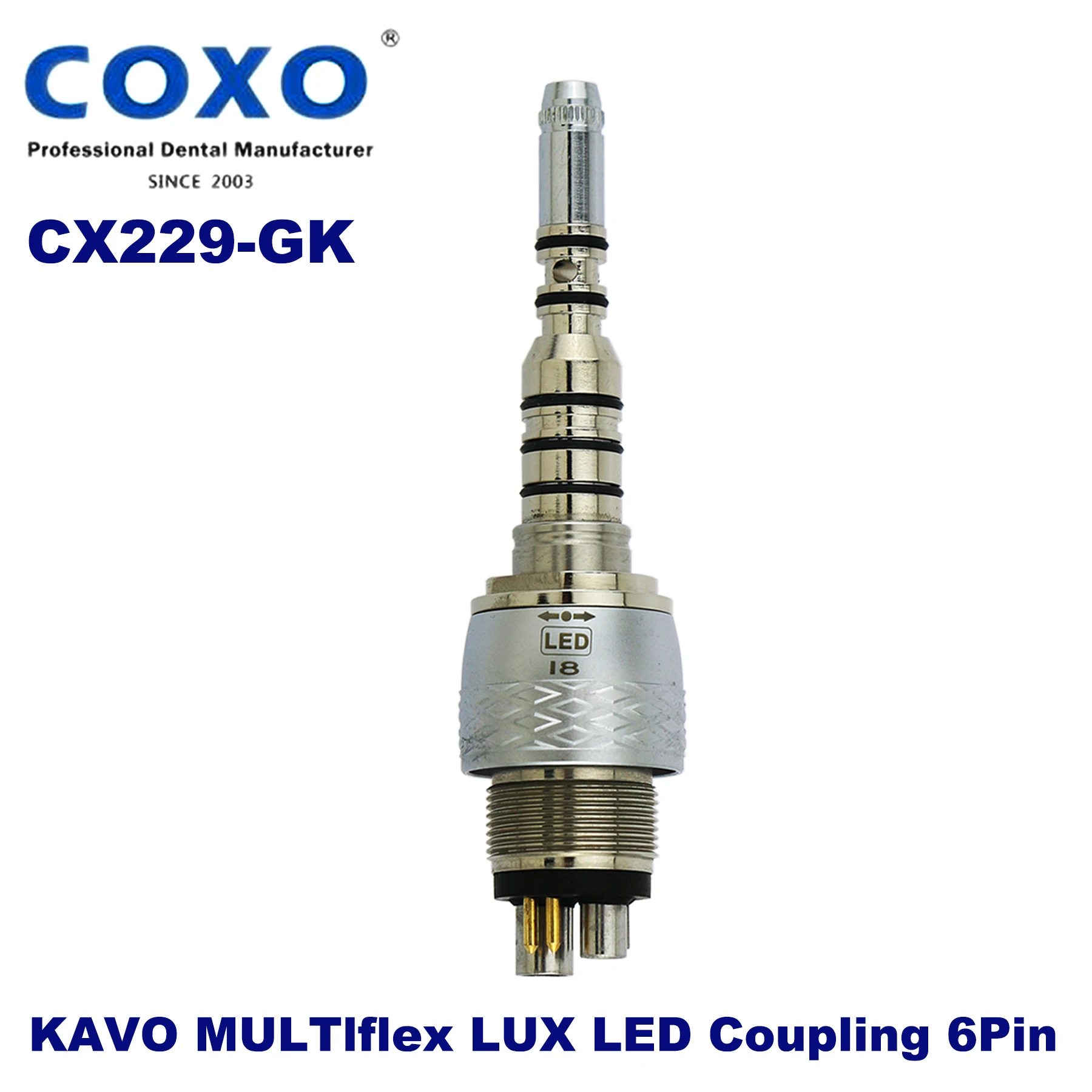 COXO Dental  LED Fiber Optic High Speed Turbine Handpiece LED Coupler Coupling 6Pin 6Holes CX229-GK KAVO Multiflex LUX Type