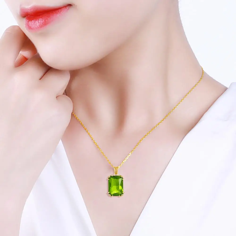 14K Gold Peridot Gemstone Pendant Necklaces For Women Silver 925 Jewelry Square Boho Wedding Guests Gift Valentine's Jewellery