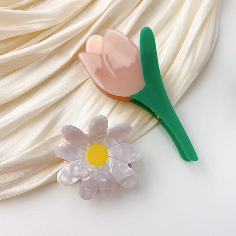 2022 coréia do outono nova moda feminina grampo de cabelo acessórios headwear acrílico daisy tulipa para meninas simples hairpins headdress