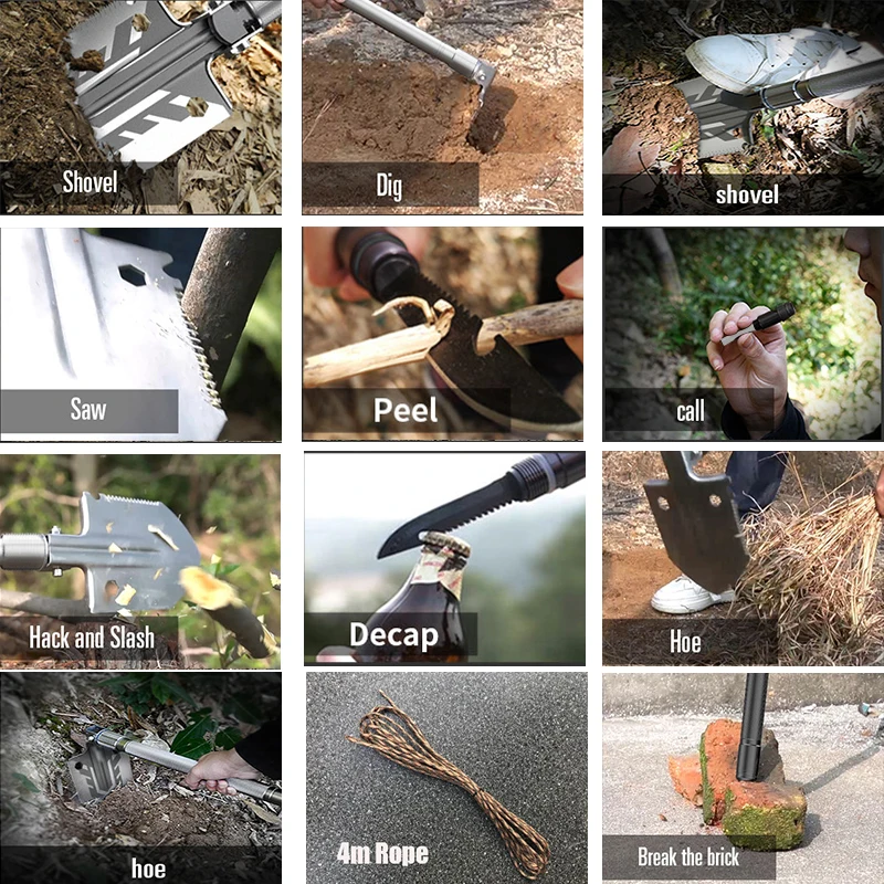 مجرفة قابلة للطي متعددة الوظائف للبقاء في الهواء الطلق ، مجرفة تكتيكية عسكرية ، مجرفة المشي لمسافات طويلة وحديقة ، أدوات حفر #4