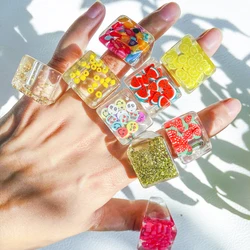 Lost Lady Stylish New Transparent Square Chunky Rings for Women Fruit Simile Beads Big Rings Wholesale Jewelry Dropshipping Gift