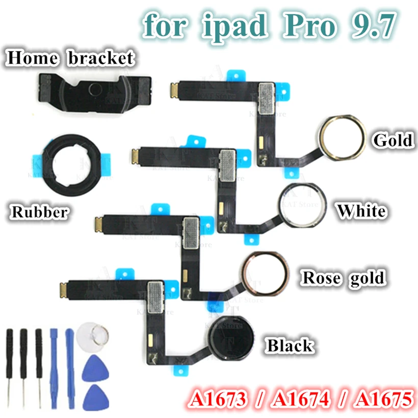 1Pcs Home Button Menu Key Flex Cable Bracket Rubber Gasket Assembly Replacement for iPad Pro 9.7 inch Pro9.7 A1673 A1674 A1675