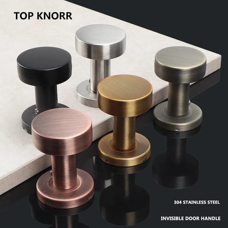 TOPKNORR Round Door Handle Single Side Lock 304 Stainless Steel Interior Bedroom Invisible Lock Room Secret Door Handle