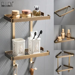 Antique Bronze Bathroom Corner Shelves 2 Layer Solid Copper Wall Bathroom Shelf Shampoo Storage Accessories Shelves ELF44