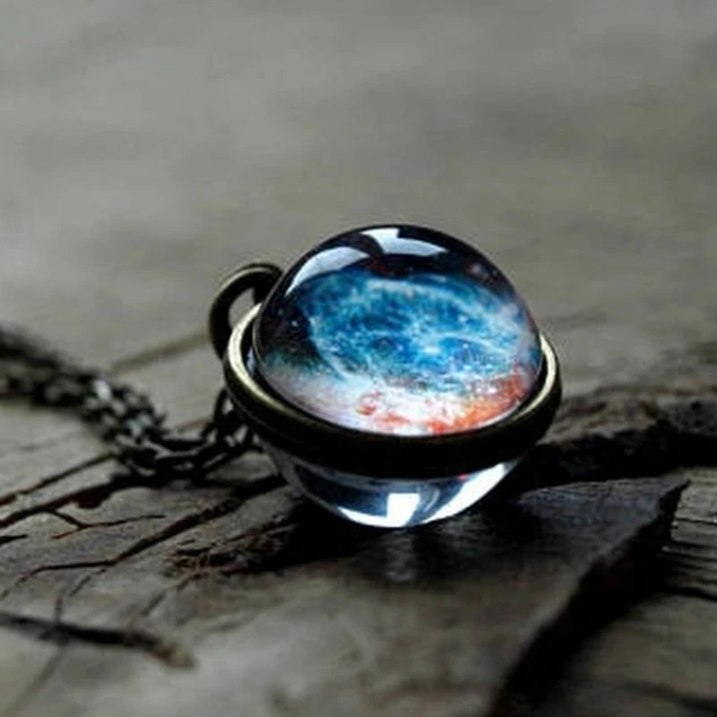 SUMENG Solar System Universe Space Moon Sun Earth Planet Necklaces Two-sided Glass Ball Pendant Nebula Chokers Women Men Jewelry