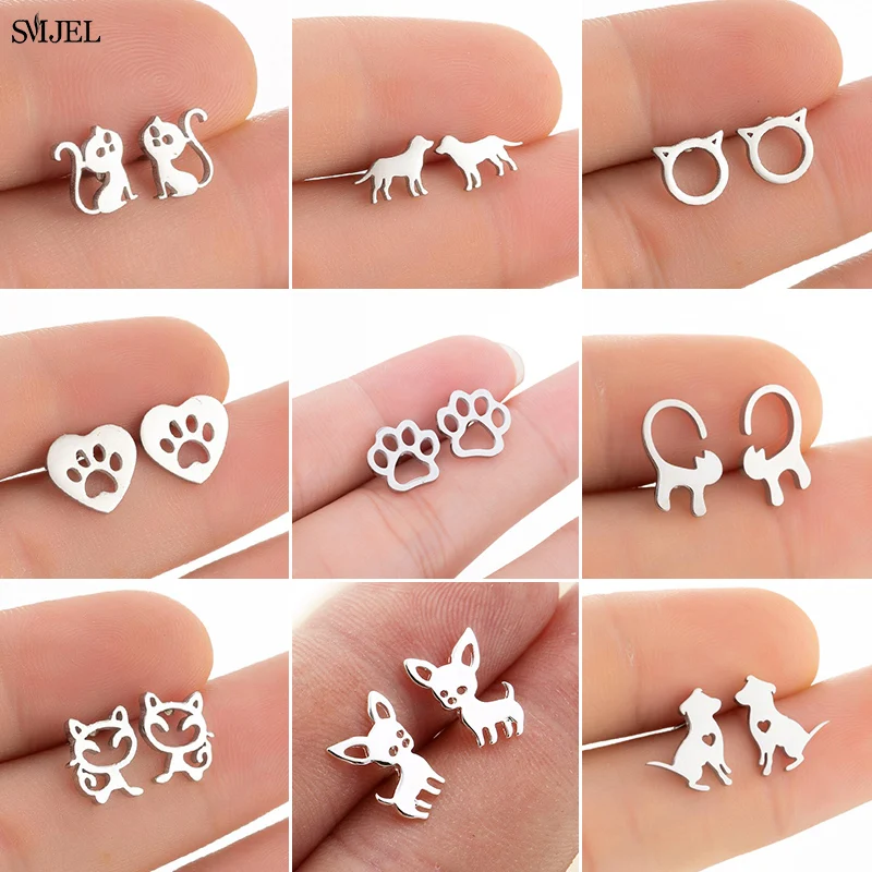 Minimalist Jewelry Cat Dog Paw Earrings for Women Girls Trendy Cute Little Pig Chihuahua Black Small Animal Stud Earring Gift