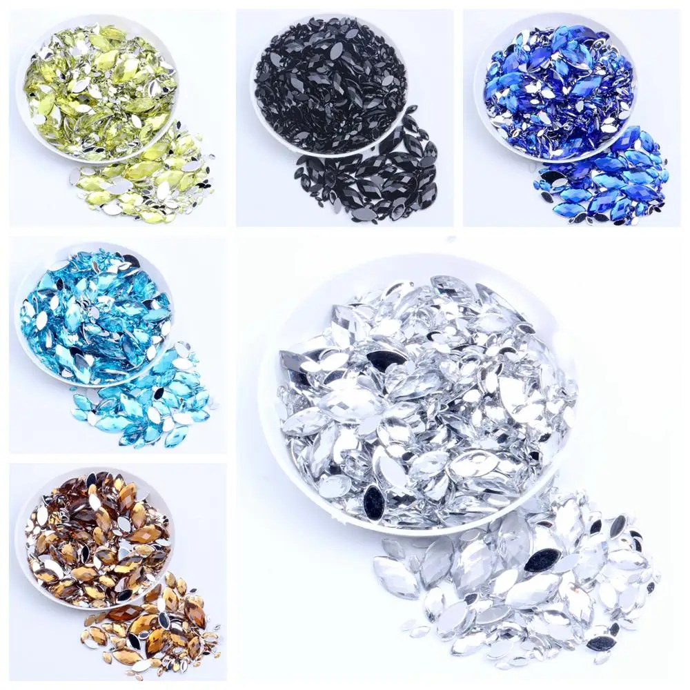 4x8mm 200pcs Nail Rhinestones Flatback Marquise Earth Facets Normal colors Acrylic Rhinestone Strass Nail Art Decorations