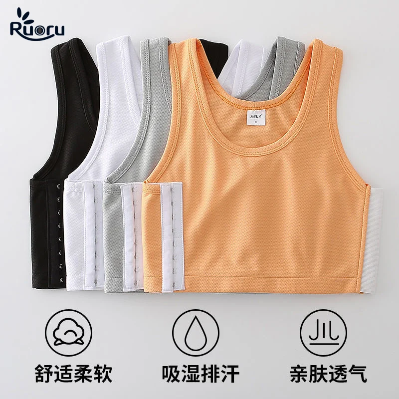 

Ruoru S - 6XL Sportwear Chest Breast Binder Trans Crop Top Tomboy Breathable Stretch Body Shaping Buckle Black Tank Top Female