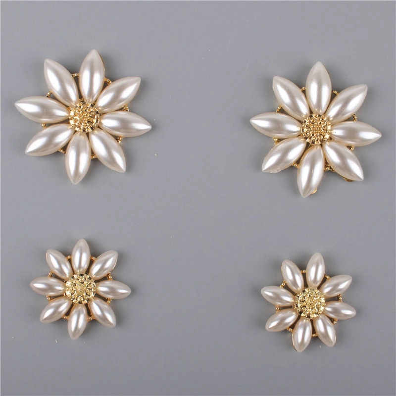 5Pcs Alloy Rhinestone Gold Pearls Pendant Pearl Flowers Buttons Ornaments Jewelry Earrings Choker Hair DIY Jewelry Accessories