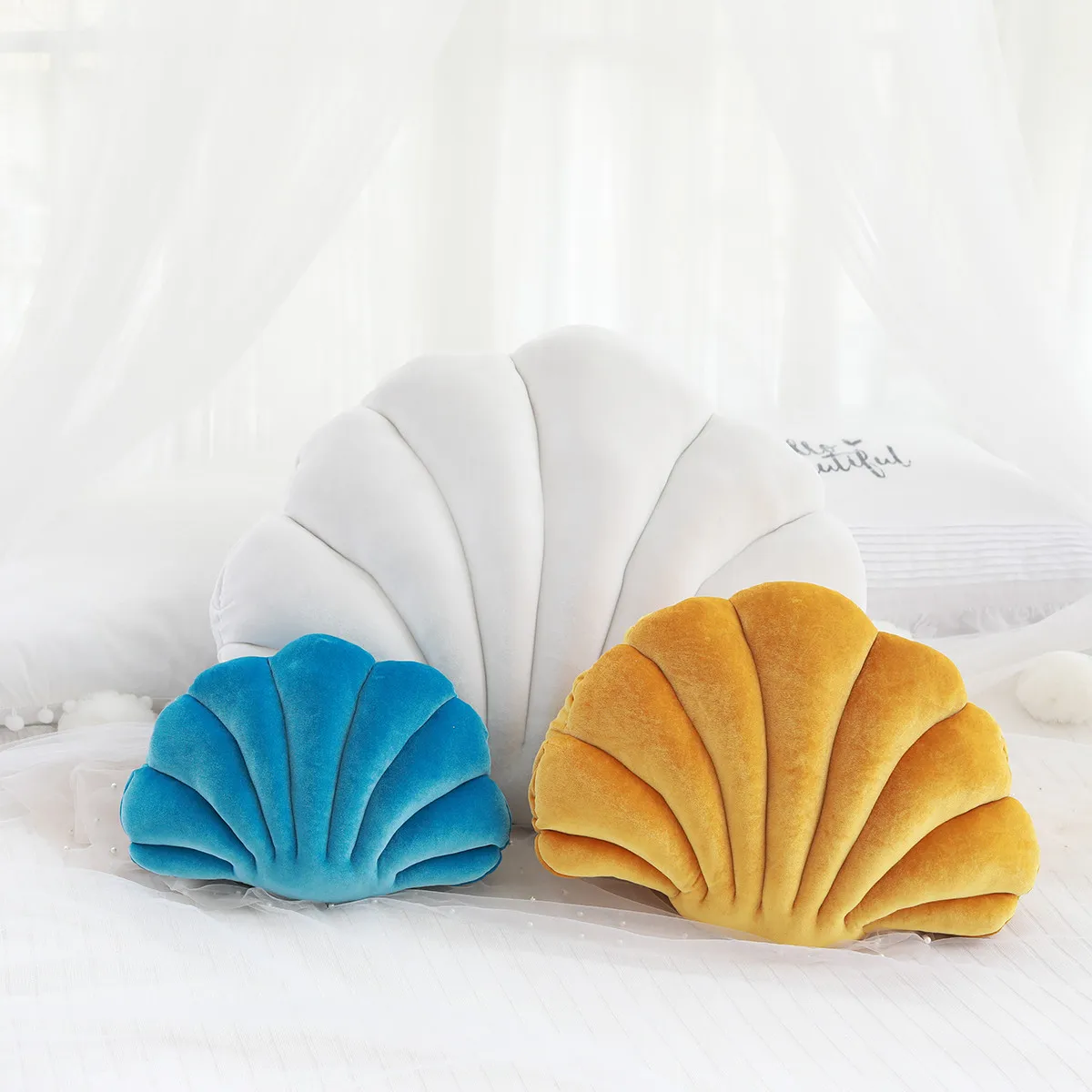 Popular Korean Velvet Shell Simulation Plush Pillow Full Colorful High Quality Cushion Big Size Home Photo Decor Special Gift