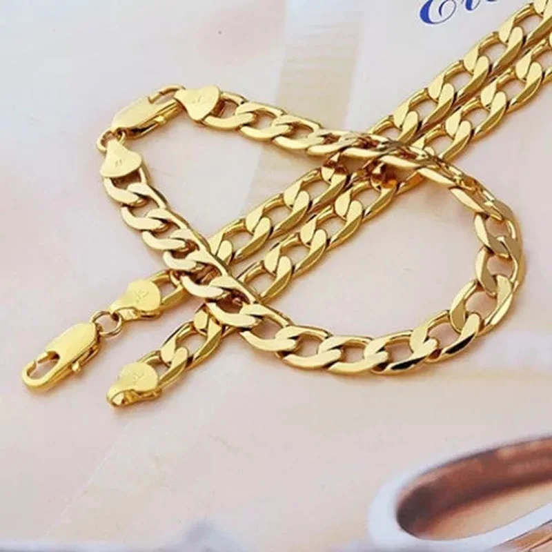 pure gold color men chain necklace jewelry,plated 24k Gold 10mm heavry link chain necklace + bracelet set for men