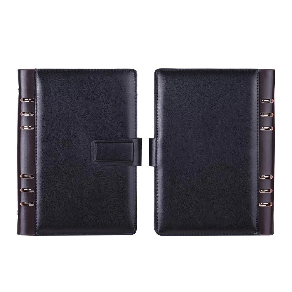 A6 A5 Brown PU Leather Ring Binder Organizer Personal Planner Notebook,Black Luxury Reusable Agenda Note Book