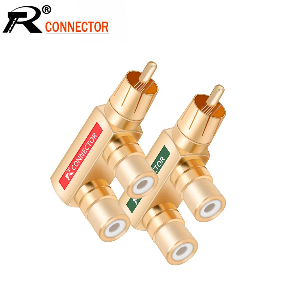 2pcs RCA Connector Splitter 1xRCA Male Plug to 2xRCA Female Jack Adapter Gold Plated Audio RCA Coupler Converter