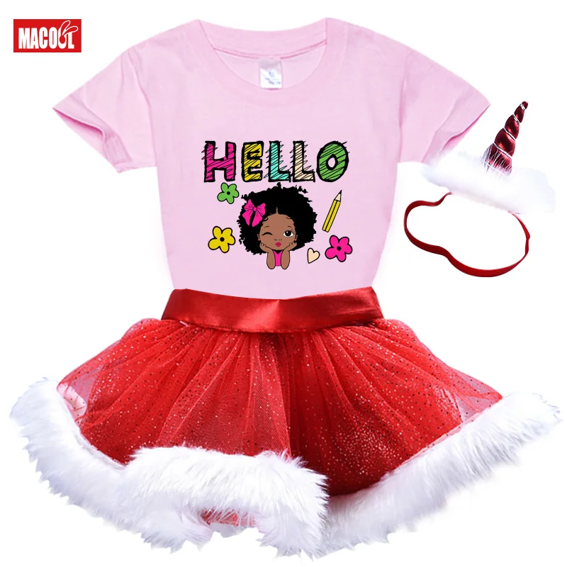 Children Girls Dresses+t Shirt+Headwear Sets 2021 New Toddlers Baby Santa Claus Suit Red Warm Vestidos Costumes Christmas Gift