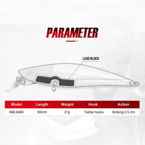 Imagen 2 del producto Noeby-Juego de señuelos de pesca de pececillo que se hunden, Jerkbait Wobbler para lubina, cebo duro Artificial, aparejos de pesca, 90mm, 21G, juego de 4 Uds.