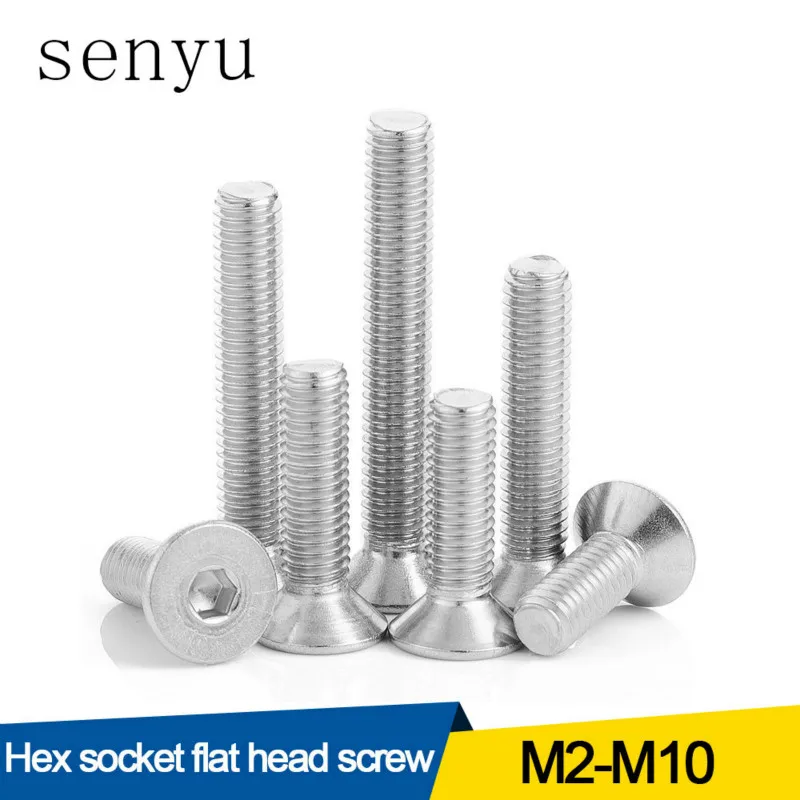 5/50pcs M2 M2.5 M3 M4 M5 M6 M8 M10 304 Stainless Steel Hexagon Hex Socket Countersunk Screw Flat Head Screw Allen Bolts DIN7991