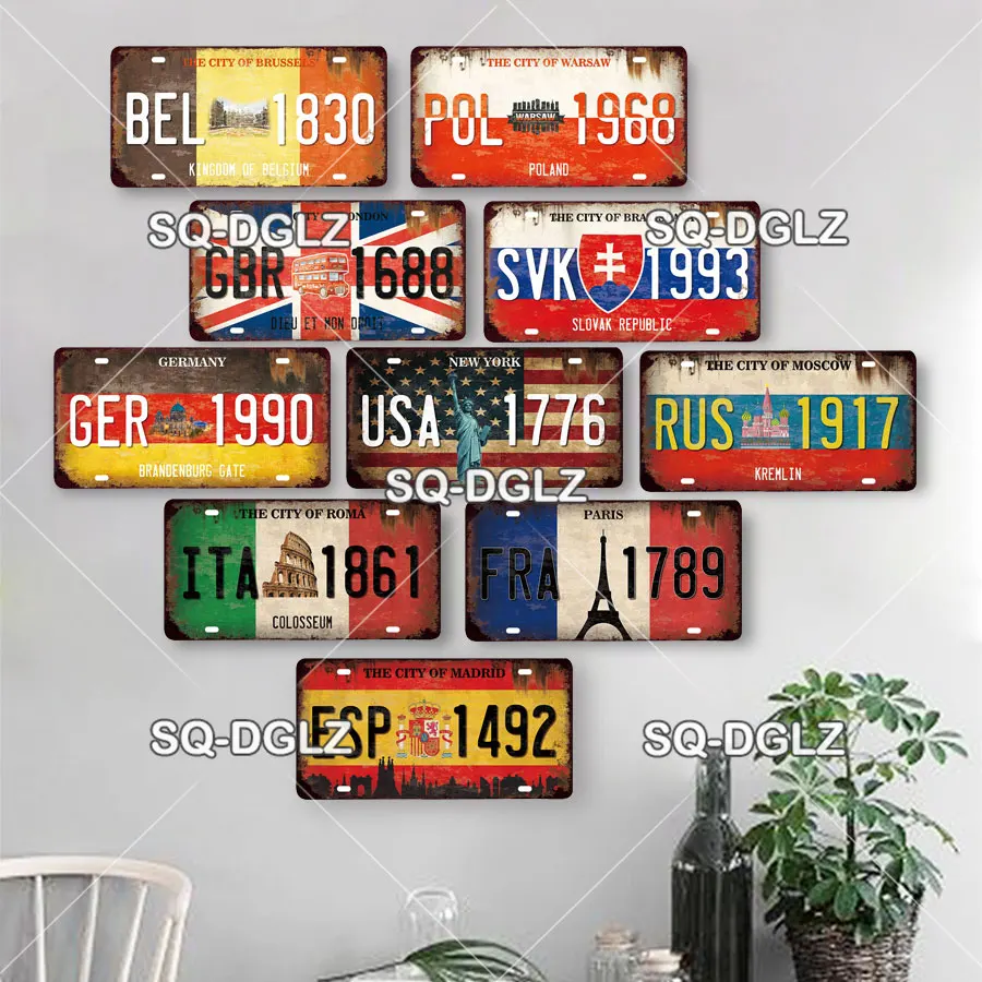 [SQ-DGLZ] Country City 15x30CM Plate Metal Sign Vintage Plaque Country Flag Tin Sign Wall Decor Bar Decor Travel Poster