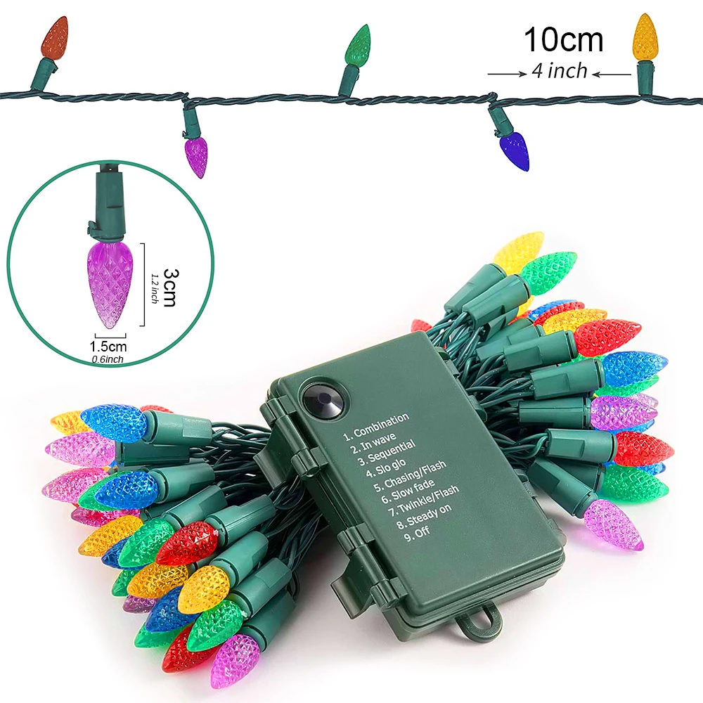 IP65 Kerstverlichting Batterij Power C6 Aardbei String Lights 10M Kerstverlichting Garland Tuindecoratie Boom Twinkle Verlichting