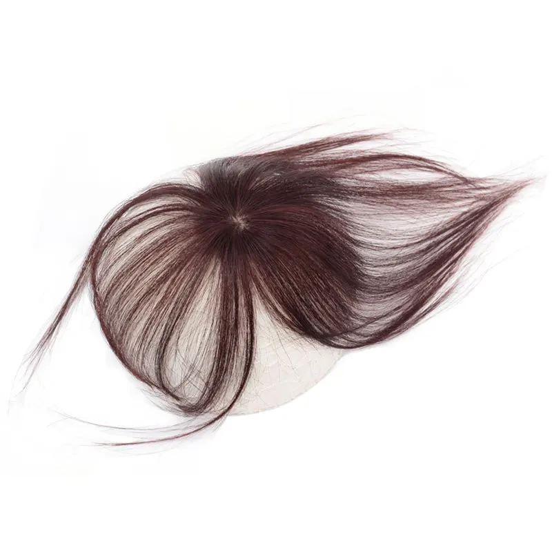 Extensiones de cabello humano Remy con Clip, flequillo de cabello humano, Topper, Clip en cabello Real, diadema, rojo-marrón