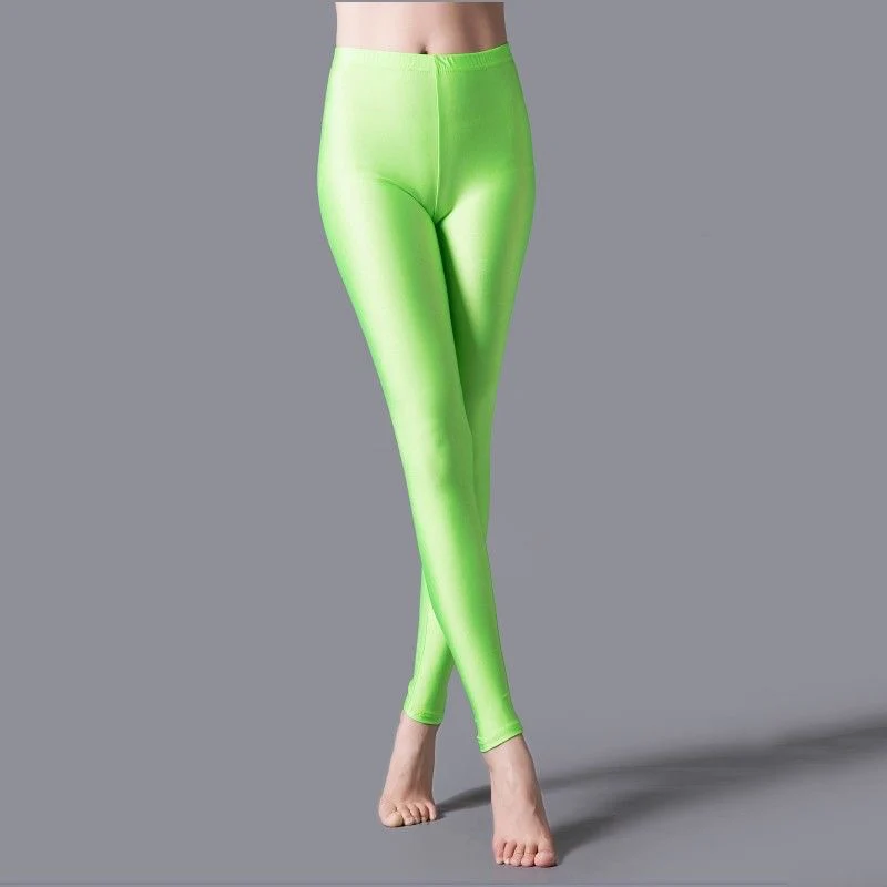 Celana Legging Berkilau CHSDCSI Celana Panjang Kasual Elastisitas Spandeks Neon Polos Wanita Penjualan Laris Legging Kebugaran