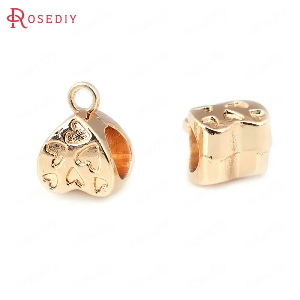 (D049)10 pieces 11.5x8.5mm High Quality Champagne Gold Color Brass Large Hole Heart Charms Connector Jewelry Accessories