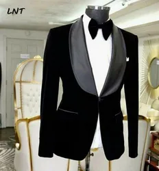 Black Velvet Men Blazer Formal Dinner Coat Wedding Groom Jacket