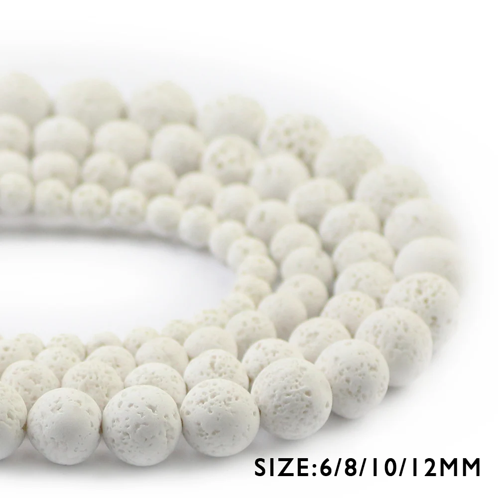 YHBZRET White Volcanic Lava Natural Stone Spacer 6/8/10/12MM Rock Round Loose Beads For Jewelry making DIY Bracelet Wholesale