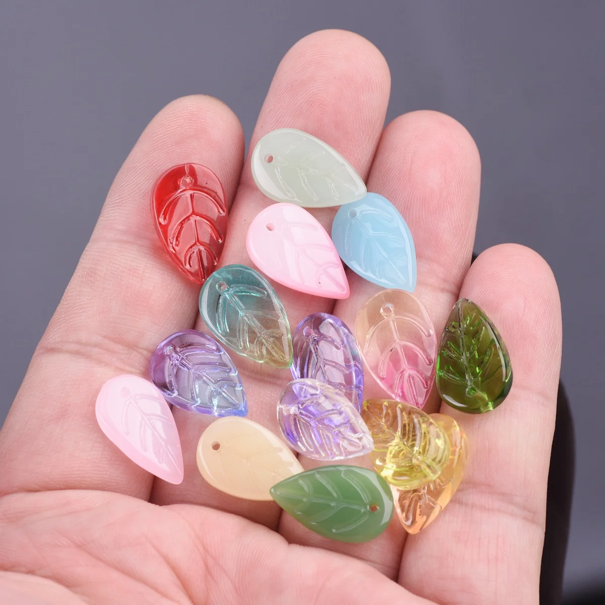 10pcs 18x11mm Leaf Shape Petal Lampwork Crystal Glass Loose Beads Top Drilled Pendants for Earring Jewelry Making DIY Crafts