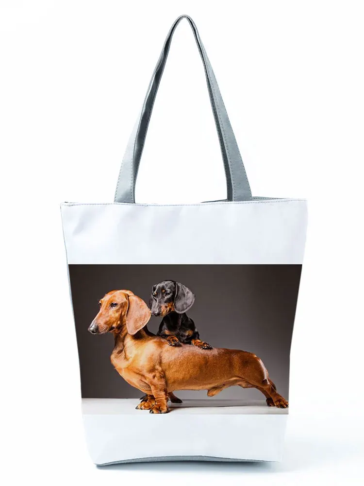 Dachshund Printed Handbag Women High Capacity Travel Beach Shoulder Bag Animal Graphic Shopping Bag Kitchen Reusable Grocery Bag