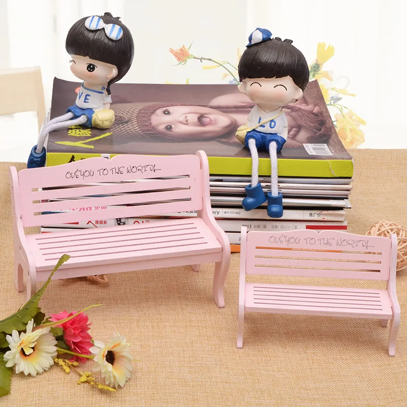 Garden Bench Dollhosue Mini Accessories Wooden Doll House Garden Mini Furniture Mobile Phone Bracket Fantasy Photo Props