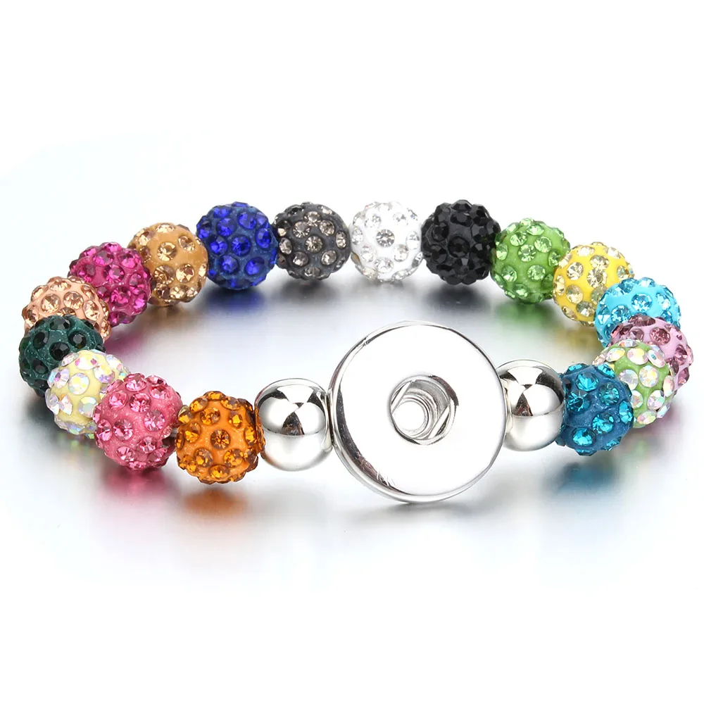 New Snap Jewelry Colorful Clay Crystal Snap Button Bracelet Handmade 10mm Beads Fit 18mm 20mm Snaps Button Bracelets For Women