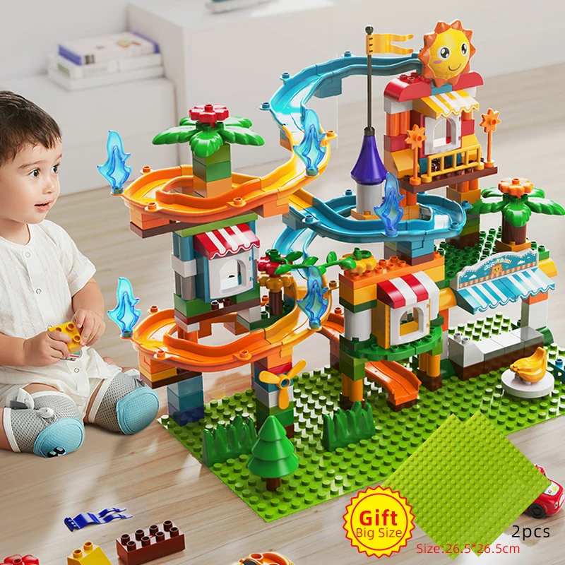 Big Particle Figures Blocks Marble Race Run Maze Ball Track Building Blocks ABS Funnel Slide Blocks Toys For Children Kids GIft