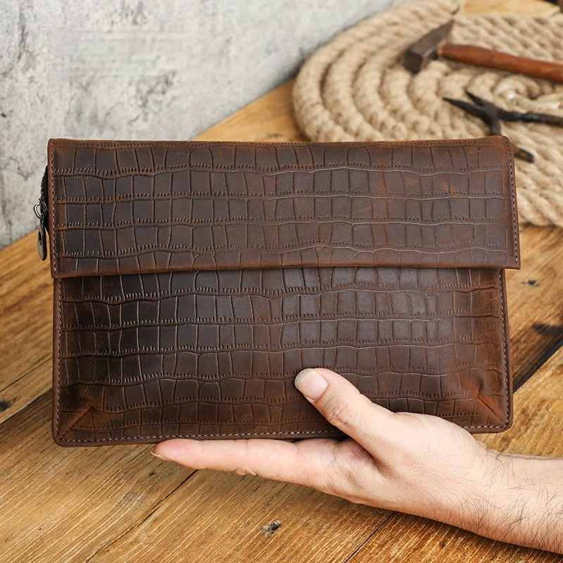 

European and American retro tide crocodile pattern leather men's clutch large-capacity men's storage bag