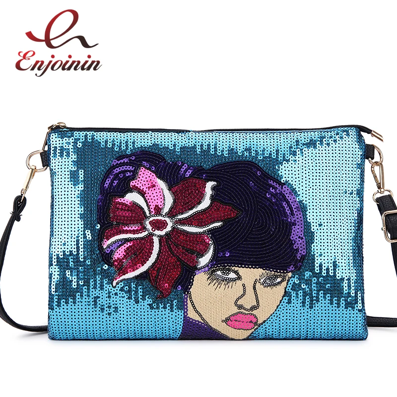 Sequined Flower Sexy Women Pattern Pu Leather Envelope Clutch Bag Crossbody Bag for Wome 2021 Shoulder Bag Purses and Handbags