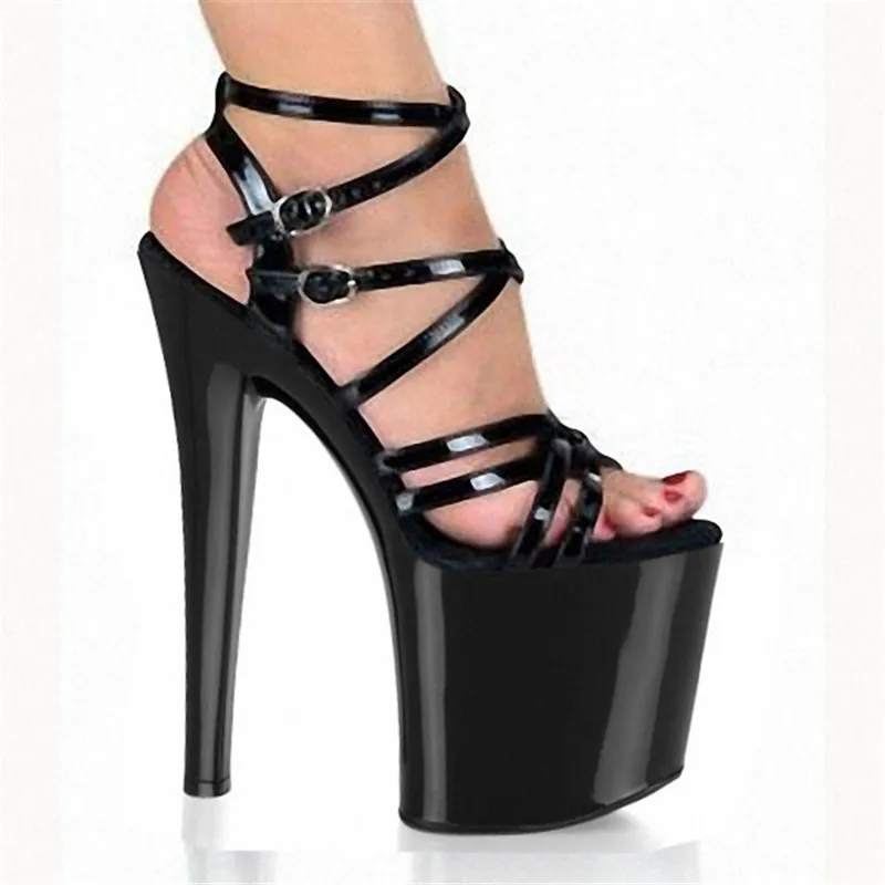 20CM lacquered platform sexy heels, cross-lace sexy women's shoes, 8-inch banquet stage heels, dancing shoes