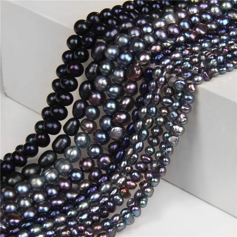 Black Natural Pearl Freshwater Baroque Pearl Beads Black Potato Round Oval Pearl Loose Beads For DIY Necklace Jewelry Making 14“