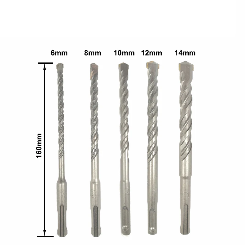 5 chiếc Búa Điện MŨI KHOAN BÊ TÔNG SDS Plus Bộ Mũi Khoan Bằng Phẳng Đầu 2 Dao Cắt 160mm cho Tường Bê Tông Gạch Khối nề Khoan Bit 6 8mm