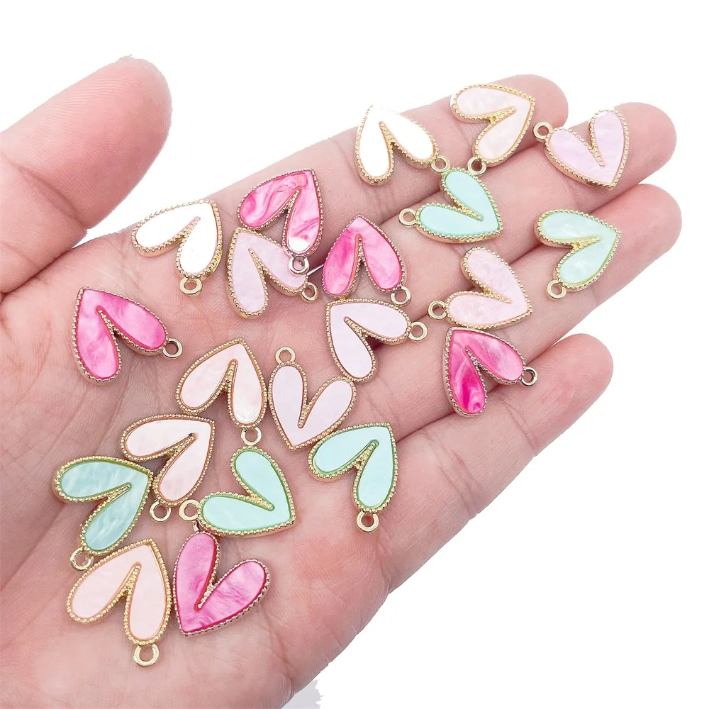 10Pcs/Set 18x15MM Multicolor Resin Cute Heart Charm For Jewelry Making Couple Pendant Wholesale Lots DIY Bracelet Accessories