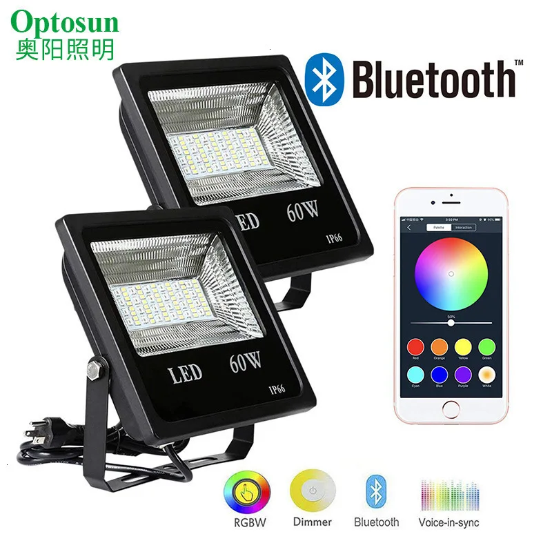 

5PCS RGBW 30W 60W Bluetooth APP Group Control Outdoor Smart Flood Light IP66 Waterproof Garden Spotlight+2.4G Controller