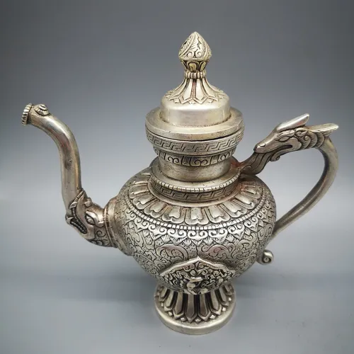 Colección Antigua China, Tetera De Cobre Blanco, Tetera,