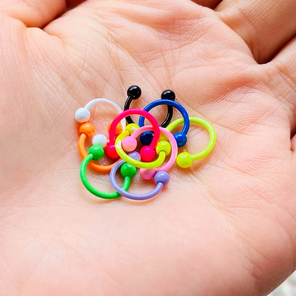 10Pcs/Lot Mixed Candy Color Random Stainless Steel Nose Rings Nose Nipple Hoops Nose Septum Eyebrow Ear Piercing Body Jewelry