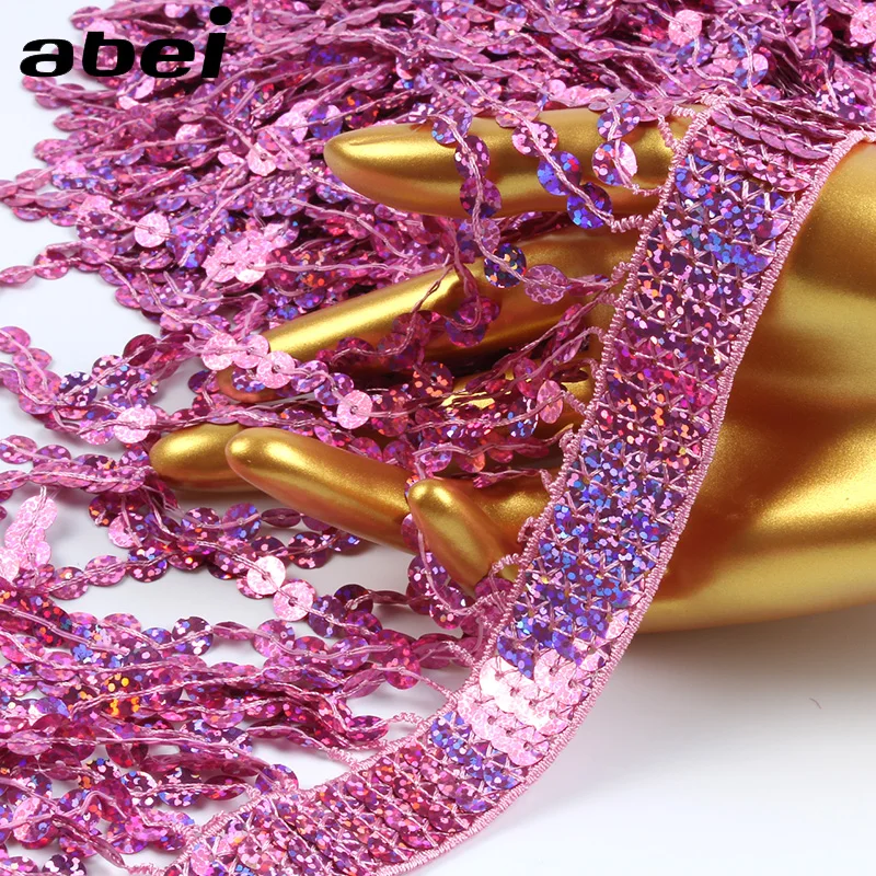 16cm Width 2yards Sequins Paillette Tassel Lace DIY Dance Dress Wedding Party Suits Apparel Sewing Fabric Trims