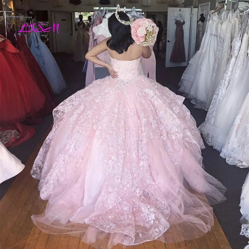 Rosa quinceanera vestido 2021 querida apliques lantejoulas sem costas festa princesa doce 16 vestido de baile vestidos de 15 años