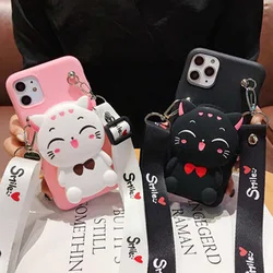 3D Cartoon Cat Wallet Case For Samsung Galaxy Note 8 9 10 20 Ultra A10 A20 A30 A50 A70 S8 S9 S10 Plus Cute Soft TPU Cover