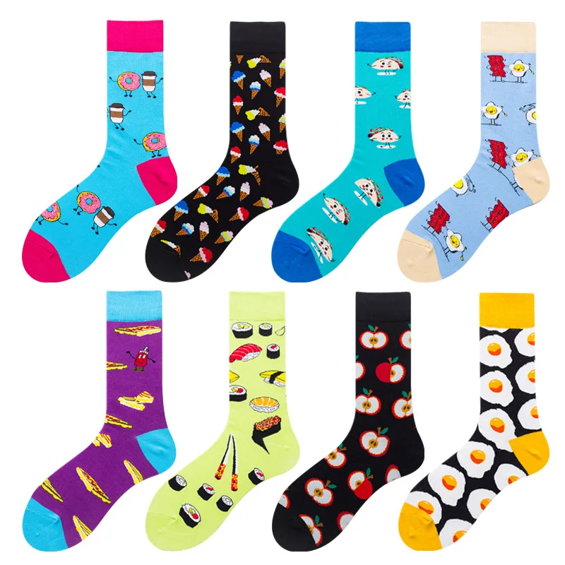 Men\'s Harajuku Style Colorful Casual Socks Happy and Funny Socks Printed Unisex Fashion Male Sox Combed Cotton Socks